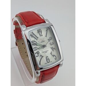 Activa Swiss Watch Women 28mm Silver Case Red Leather Band- New Battery